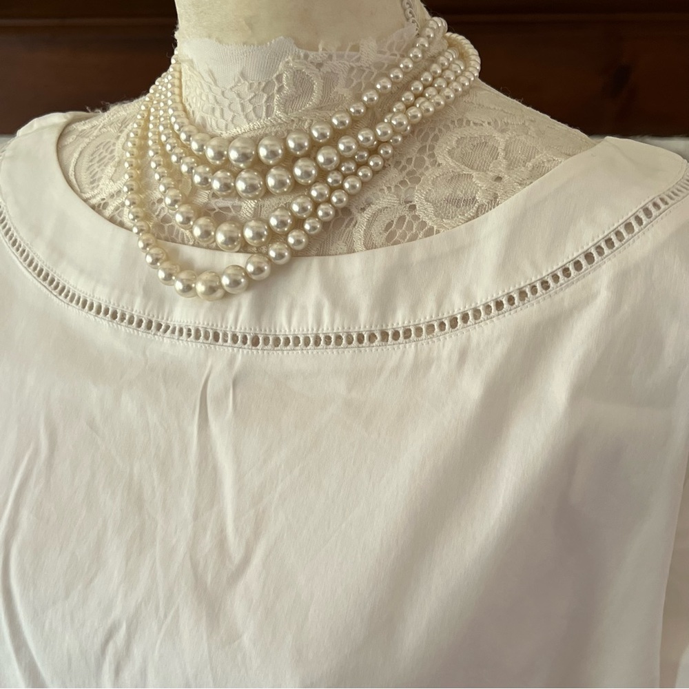 Ann Taylor blouse crisp white cotton blouse size large - Picture 2 of 8